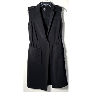 W by Worth Long Vest Blazer Womens Black Sleeveless Duster Jacket Minimal